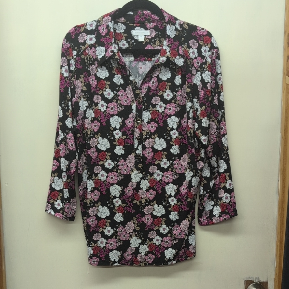 Charter Club Black and Pink Floral Button Down Shirt